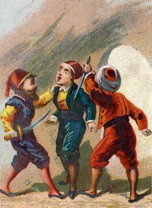 Illustrasjon til fortellingene om de tusen og en natt. Cassim sjalu på Ali Baba (Ali Baba) går også til hulen, men glemmer ordet om å gå ut og blir myrdet av tyver. Kromolitografi rundt 1890. av French School