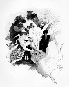 Illustrasjon fra plakat som annonserer det første Grand Bal Masque Theatre de Lopera, Paris, av Jules Cheret, 1896 av French School