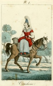 Illustrasjonsnr. 4, Cauchoise-kostyme (farget gravering) av French School