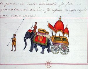 Illustrasjon av en elefant som trekker en vogn, tidlig på 1800-tallet (papir) av French School
