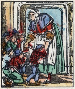Illustrasjon av "" Le petit poucet ""-historien av Charles Perrault. Tregravering av Imaging Pellerin - Epinal, sd. Sent på 1800-tallet. av French School