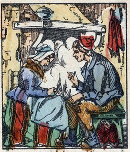 Illustrasjon av "" Le petit poucet ""-historien av Charles Perrault. Tregravering av Imaging Pellerin - Epinal, sd. Sent på 1800-tallet. av French School