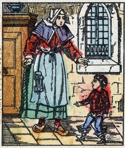 Illustrasjon av "" Le petit poucet ""-historien av Charles Perrault. Tregravering av Imaging Pellerin - Epinal, sd. Sent på 1800-tallet. av French School