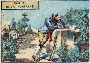 Illustrasjon av fabelen av Jean de la Fontaine (1621-1695): ulven ble en hyrde. Epinal avbildning fra slutten av 1800-tallet. av French School