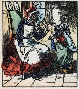 Illustrasjon av historien "" Raminagrobis og musene "" Tregravering fra Imaging Pellerin - Epinal, sd. Sent på 1800-tallet. av French School