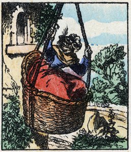Illustrasjon av historien "" Raminagrobis og musene "" Tregravering fra Imaging Pellerin - Epinal, sd. Sent på 1800-tallet. av French School