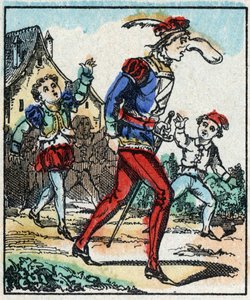 Illustrasjon av fortellingen «The Adventures of Grand Flandrin»» Tregravering fra Imaging Pellerin - Epinal, sd. Sent på 1800-tallet. av French School