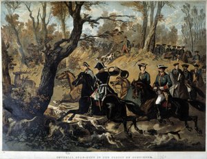 Keiserinne Eugenie og Napoleon III: Jaktscene i Compiegne av French School