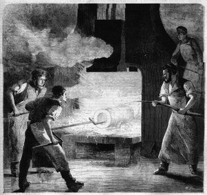 Imperiale foundry of Douai, manufacture of a barrel in steel rod. engraving av French School