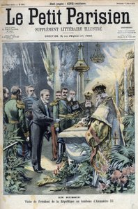 In Russia: visit of President Emile Loubet (1838-1929) to the tomb of Alexander III (1845-1894), Emperor of Russia, in " Le petit Parisien”” av French School