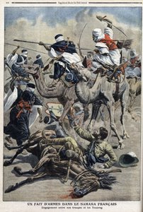 På engelsk Sahara: kamp mellom franske troppers sandtouaregs, illustrasjon fra avisen "" Le Petit Journal"" 17. mars av French School