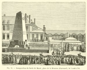 Innvielse av bysten av Marat, Place de la Réunion, Carrousel, 2. august 1793 av French School
