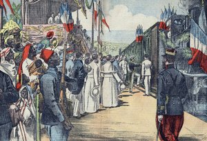 Innvielsen av jernbanen som forbinder Thies med Kayes til Senegal, begynnelsen av 1900-tallet av French School