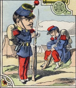Infanterilinje. Gravering i "Comic Military Alphabet". Femte serie. Epinal avbildning. Pellerin og Cie, Printers, Epinal, slutten av 1800-tallet. 16 sider. Mål: 25x18,5cm av French School