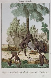 Innbyggere i Diemen tilbereder et måltid, 1811 av French School