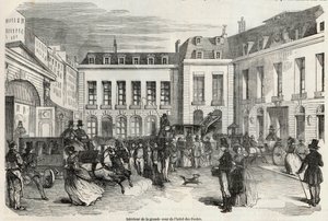 Interiør av den store gårdsplassen til Hôtel des Postes i Paris - Gravering i "Tableau-de-Paris" av Edmond Texier 1852 av French School