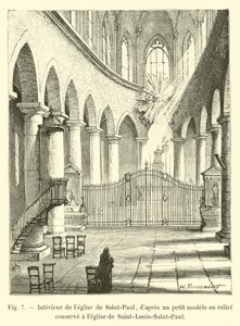 Interiør av kirken Saint-Paul, fra en liten modell i relieff bevart i kirken Saint-Louis-Saint-Paul