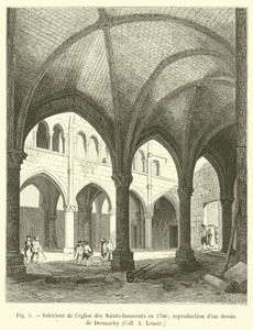 Interiør av de hellige-uskyldiges kirke i 1786; reproduksjon av en tegning av Desmachy, Coll A Lenoir