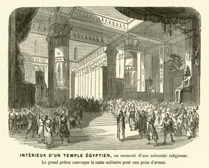 Interiør i et gammelt egyptisk tempel under en gudstjeneste (gravering) av French School