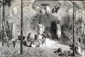 Interiør av en indisk hytte på 1860-tallet (gravering) av French School