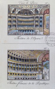 Interiør i Theatre de lOpera og Theatre de la Comedie Francaise, plate 1 fra Vues de Paris av French School