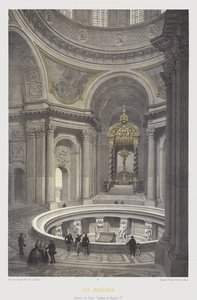 Interiør av kuppelen og graven til Napoleon I, Les Invalides, Paris (farge litho) av French School
