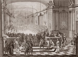 Intern utsikt over Jacobins Hall, i Nantes, under avholdelsen av De forente stater i Bretagne i 1764. av French School