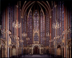 Innvendig utsikt over det øvre kapellet i det hellige kapellet (1245 - 1248) i Paris, Frankrike av French School