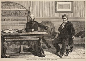 Intervju mellom grev Bismarck og M. Jules Favre, september 1870, illustrasjon fra Cassells History of the War between France and Germany, 1870-1871 av French School