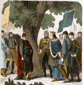 Intervju av Gisors i Øvre Normandie mellom kong Philippe Auguste og kong Henry II 2 Plantagenet av England (1133-1189) i 1188. av French School