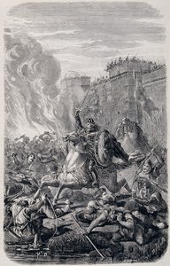 Invasjon og plyndring av Roma av Alaric 1st, King of the Visigoths 410 - i "" History of Popes, Kings, Queens and Emperors"" av Lachatre, T.1 av French School
