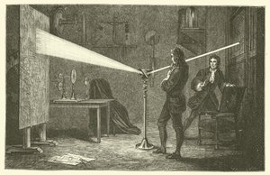 Isaac Newton bryter ned lys (gravering) av French School