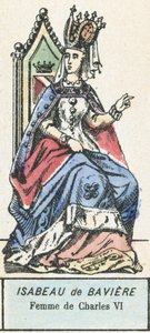 Isabella av Bayern, kone til Charles VI (farget gravering) av French School