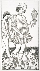 Italiensk adelsmann Holding a Hawk, etter et spillekort gravert på kobber, ca. 1460, fra 