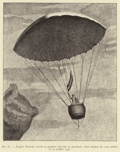 Jacques Garnerin utfører den første nedstigningen med fallskjerm, fra en høyde på 1000 meter, 22. oktober 1797 av French School
