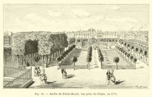 Garden of the Palais-Royal, utsikt tatt fra palasset, i 1774 av French School