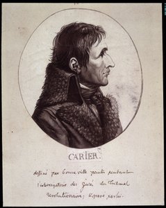 Jean Baptiste Carrier (1756-1794), tegner av Gouneville under avhøret av Projures of the Revolutionary Court av French School