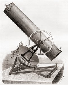 Jean Bernard Léon Foucaults speilreflekterende teleskop på en ekvatorial montering, etter en tegning fra 1800-tallet, fra Les Merveilles de la Science, publisert ca. 1870 (gravering) av French School