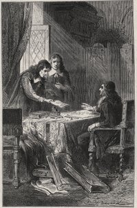 Jean Chapelain (1595-1674) fransk poet og litteraturkritiker og Pierre Costar (1603-1660) ga Jean Baptiste Colbert (1619-1683) en liste over forfattere som fortjener å bli pensjonister av kongen - gravering i «Les Hommes Celebres de la Frankrike» av Louis  av French School