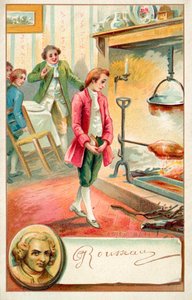 Jean Jacques Rousseau , sveitsisk filosof (chromolitho) av French School