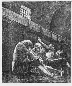 Jean Valjean i fengsel, illustrasjon fra Les Miserables, av Victor Hugo, 1865 av French School