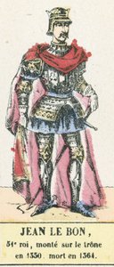 Jean le Bon, 51. konge, besteg tronen i 1350, døde i 1364 (farget gravering) av French School
