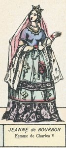 Jeanne de Bourbon, kone til Charles V (farget gravering) av French School