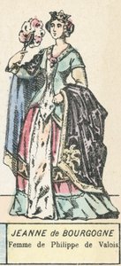Joan av Burgund, kone til Philippe de Valois (farget gravering) av French School