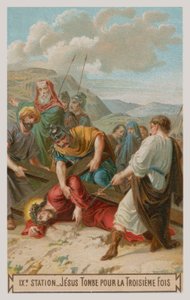 Jesus faller for tredje gang. Den niende korsstasjonen av French School
