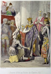 Jeanne d'Arc ved kroningen av Charles VII - litografi av French School