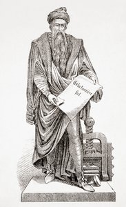 Johannes Gutenberg, fra Ancient and Modern Universal History, utgitt i Strasbourg ca. 1860 (gravering) av French School