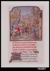 John of Gaunt ble mottatt av innbyggerne i Bayonne ved byportene, fra Froissarts Chronicle, sent på 1400-tallet av French School