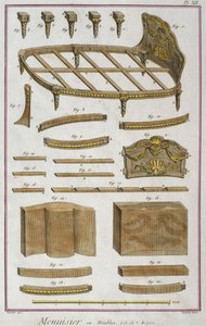 Joiner, en sofa, illustrasjon fra Encyclopedie des Sciences et Metiers av Denis Diderot (1713-84) gravert av Robert Benard (fl.1734) utgitt ca. 1770 (fargegravering) av French School