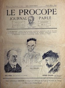 Journal du Proope, Parisisk kafé, februar 1895: portretter av de franske poetene Paul Verlaine, Paul Arene og Laurent Tailhade. av French School